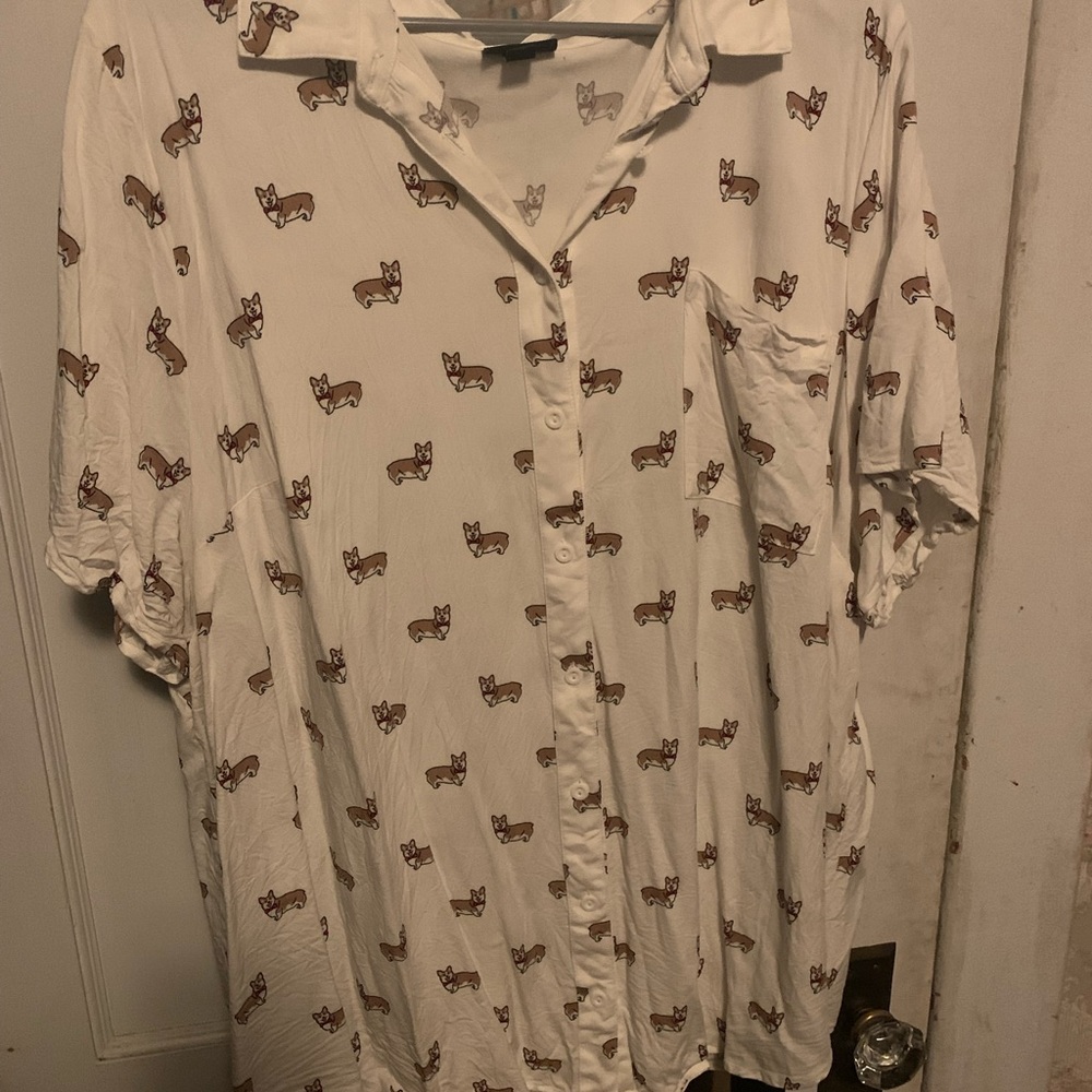 Torrid corgi bowtie short sleeve button up